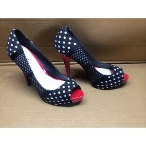 Retro Rockabilly Qupid Polka Dot Peep Toe Platform Heels 5 Inch